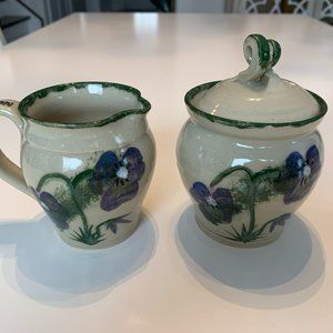 Vintage Monique Duclos Pottery Floral Cream & Sugar Bowl Set